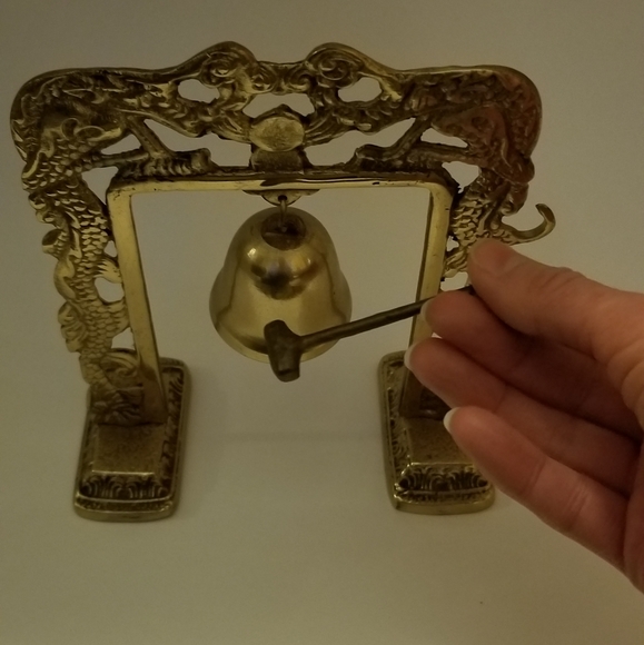 Vintage Accents Vintage Gong Bell W Dragon Arch Stand Striker Obo